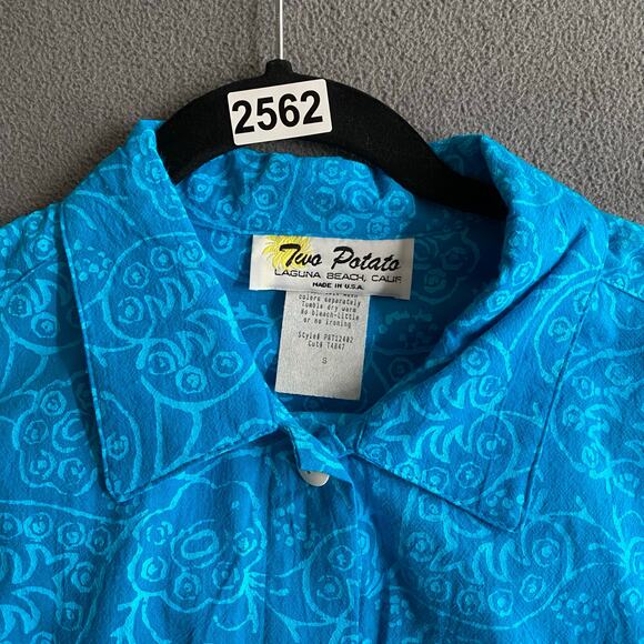 Vintage NOS 80s 90s Two Potato Resort Wear Button Down Shirt + Shorts Set S Blue - Picture 9 of 9